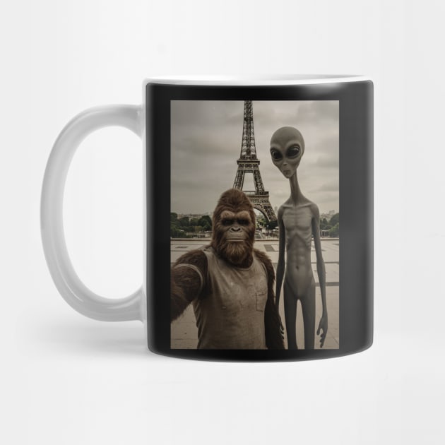Selfie of Bigfoot and Alien in Paris-Eiffel Tower by Megadorim
